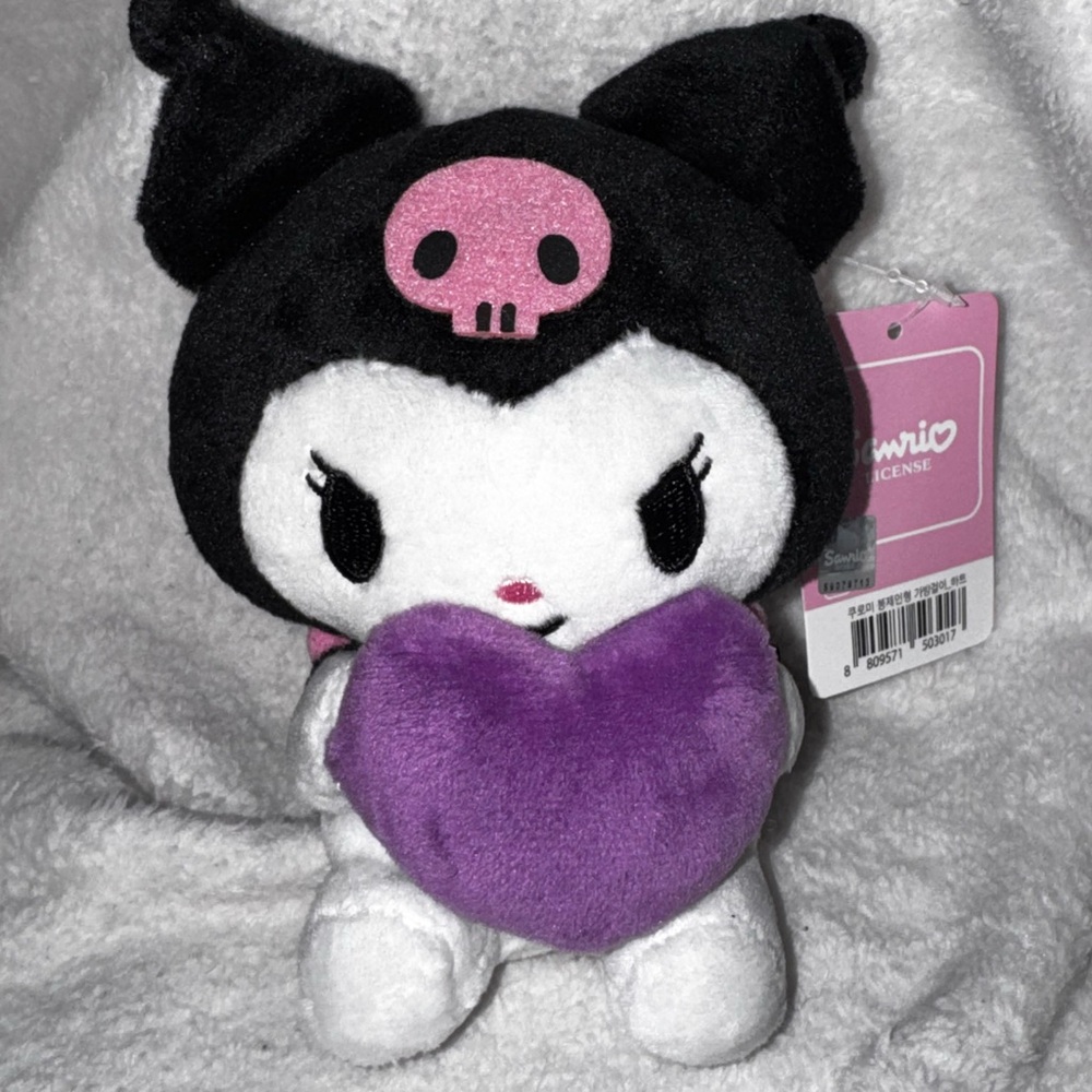 Official Sanrio Kuromi Plush Keychain Bag Charm Purple Heart Pink Skull Rare NEW